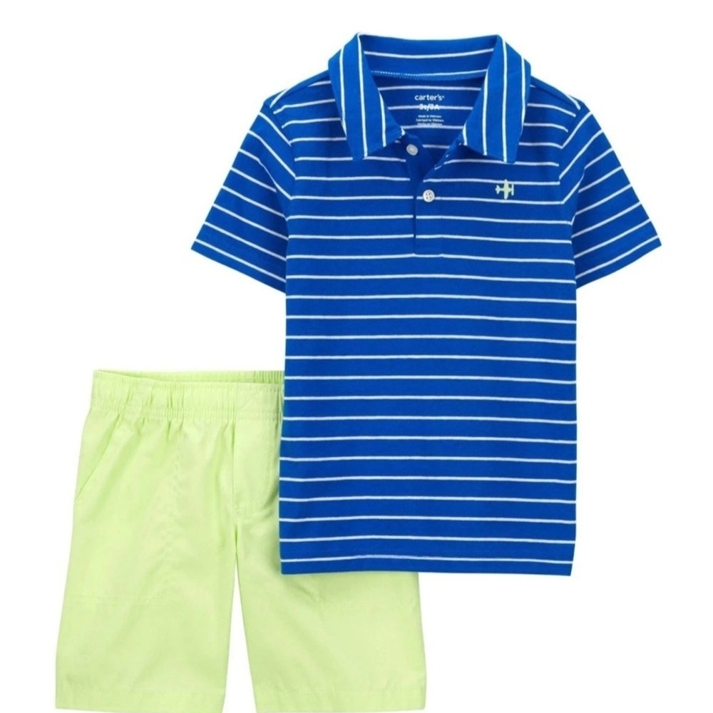 Carter Baby Boys 2-Piece Airplane Preppy Polo and Shorts Set, NWT, Size 18m